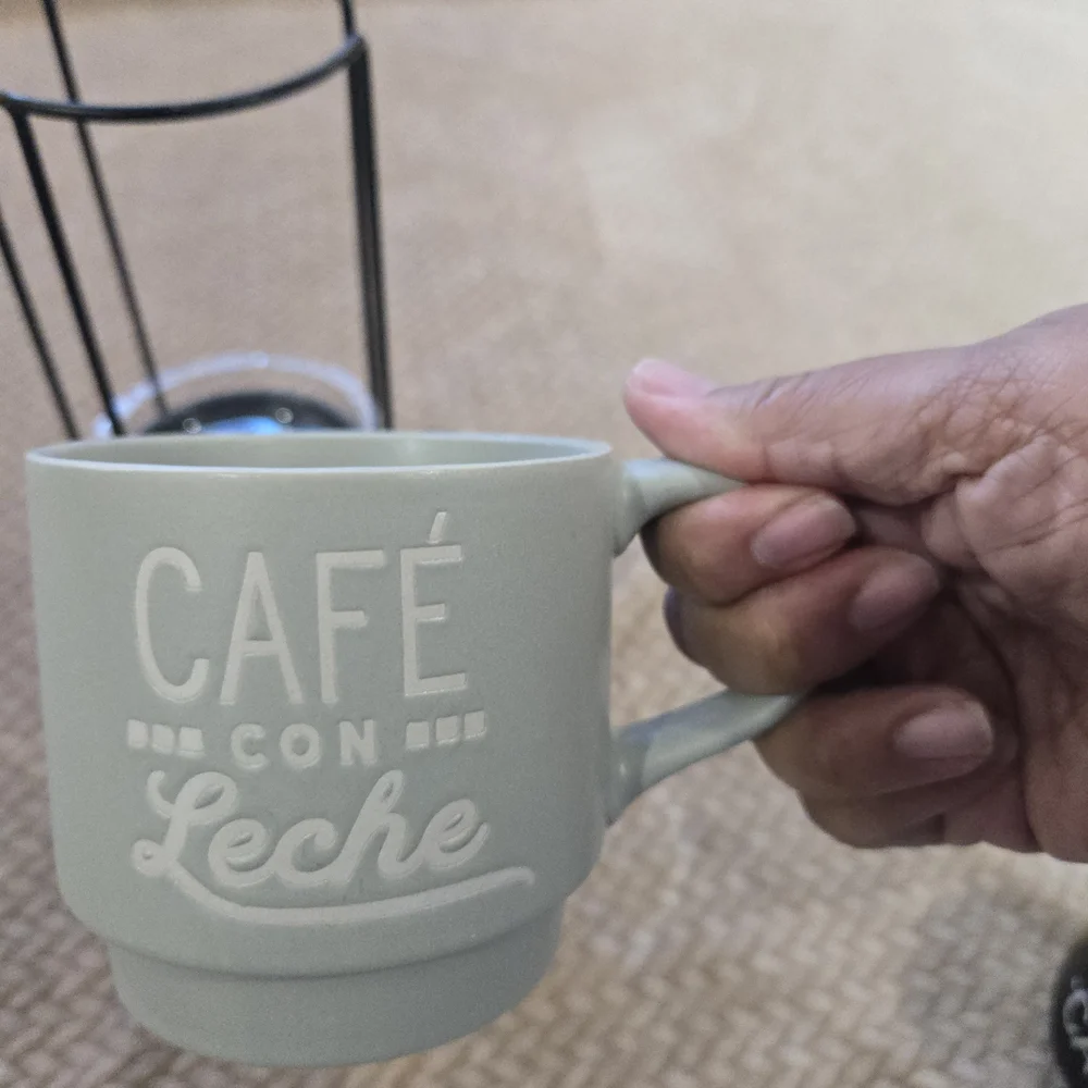 4 Stoneware Stackable Coffee Mug Set with Stand  Spanish Coffee Inspired Saying. - Picture 9 of 10